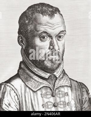 Benito Arias Montano, alias Benedictus Arias Montanus, 1527–1598. Spanischer Orientalist und Herausgeber des Antwerpener Polyglot. Von einer Gravur von Philips Galle. Stockfoto