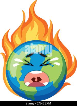 Erde mit Gesichtsausdruck in Flammen von der globalen Erwärmung Stock Vektor