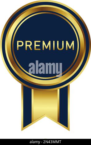 Ein verschwenderisches Abzeichen in elegantem goldenem Farbton. Geeignet für Bestseller- und Bestseller-Label für zertifizierte Produkte, Preisabbildung, Siegertrophie Stock Vektor