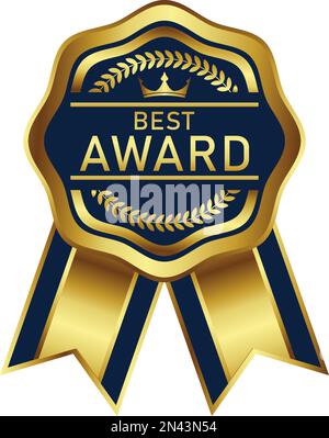 Ein verschwenderisches Abzeichen in elegantem goldenem Farbton. Geeignet für Bestseller- und Bestseller-Label für zertifizierte Produkte, Preisabbildung, Siegertrophie Stock Vektor