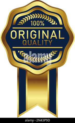 Ein verschwenderisches Abzeichen in elegantem goldenem Farbton. Geeignet für Bestseller- und Bestseller-Label für zertifizierte Produkte, Preisabbildung, Siegertrophie Stock Vektor