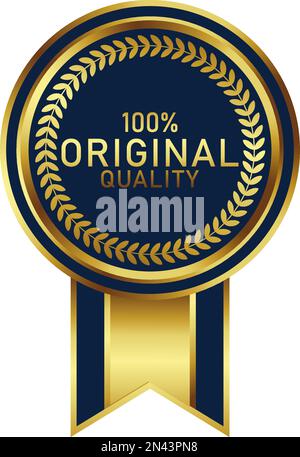 Ein verschwenderisches Abzeichen in elegantem goldenem Farbton. Geeignet für Bestseller- und Bestseller-Label für zertifizierte Produkte, Preisabbildung, Siegertrophie Stock Vektor