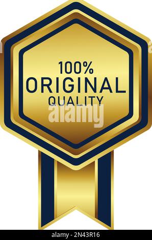 Ein verschwenderisches Abzeichen in elegantem goldenem Farbton. Geeignet für Bestseller- und Bestseller-Label für zertifizierte Produkte, Preisabbildung, Siegertrophie Stock Vektor