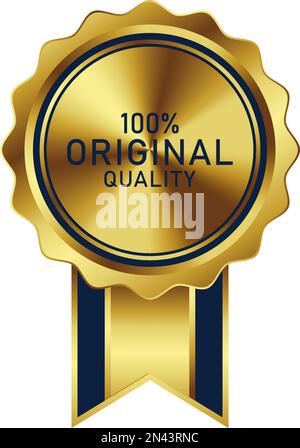 Ein verschwenderisches Abzeichen in elegantem goldenem Farbton. Geeignet für Bestseller- und Bestseller-Label für zertifizierte Produkte, Preisabbildung, Siegertrophie Stock Vektor