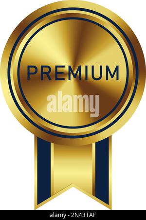 Ein verschwenderisches Abzeichen in elegantem goldenem Farbton. Geeignet für Bestseller- und Bestseller-Label für zertifizierte Produkte, Preisabbildung, Siegertrophie Stock Vektor