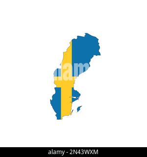 Schweden - Nationalflagge in Form einer Landkarte mit dünnem schwarzen Umriss. Symbol für einfachen flachen Vektor. Stock Vektor