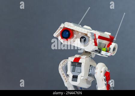 Star Wars Robot BD-1 aus Lego-Steinen Stockfoto