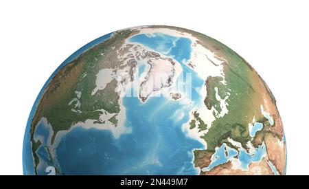 Hochauflösende Satellitenansicht des Planeten Erde mit Schwerpunkt auf Nordpol, Arktis und Grönland - Elemente der NASA Stockfoto