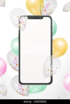 Realistisches Smartphone-Modell mit festlichen Ballons Stock Vektor