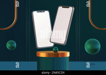 Realistische Smartphones als Modell einer luxuriösen Podiumszene Stock Vektor