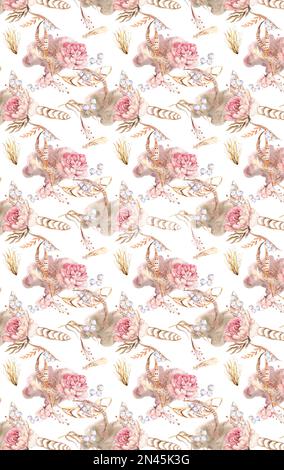 Blumen nahtloses Muster. Aquarell Pflanzen Hintergrund Stockfoto