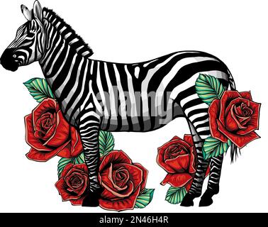 zebra mit roten Rosen, Vektordesign Stock Vektor