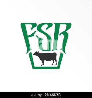 FSR-Schriftart in Buchstaben oder Wörtern mit Kuhbild Grafiksymbol Logo-Design abstraktes Konzept Vektormaterial. Kann als Symbol für Betrieb oder Initialen verwendet werden. Stock Vektor