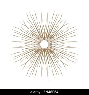 Vector Abstract goldene, von Hand gezeichnete Sonne im Bo-Stil. Himmelskörper, isoterischer Stern, Zodiakalzeichen. Stock Vektor