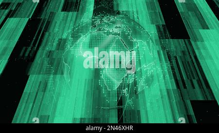 Technische Erdkarten-Globus. Abstrakte bunte Partikel auf der Erdkugel. Stockfoto