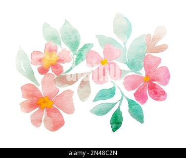 Blumen, Aquarell, Strauß. Illustration. Handgezeichnet. Muttertag, Hochzeit, Geburtstag, Ostern, Valentinstag. Helle Pastellfarben. Stockfoto