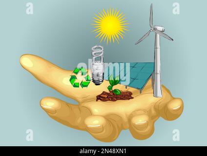 Energievektordarstellung, Ökoenergiekonzept Stock Vektor