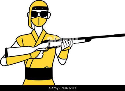 Eine Frau, verkleidet als Ninja, mit Sonnenbrille und Gewehr. Stock Vektor