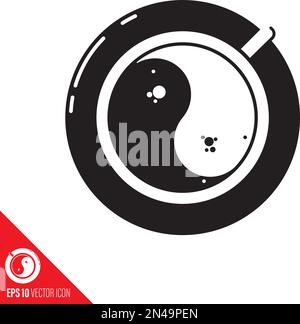 Kaffeetasse mit Yin-Yang-förmigem Crema-Symbol für Vektorglyphen. Stock Vektor