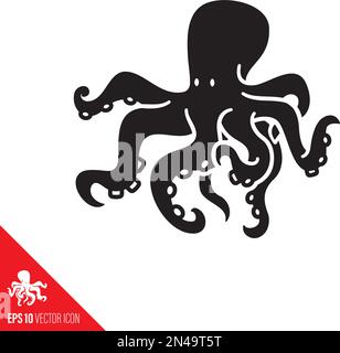 Octopus Cartoon Zeichen-Vektor-Glyphe-Symbol Stock Vektor