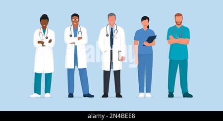 Fachärzte und Krankenschwestern stehen zusammen, Gesundheits- und Medizinkonzept Stock Vektor