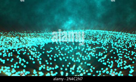 Himmelblau Bokeh Partikel abstrakter Hintergrund. Partikel mit Schärfentiefe und Bokeh im Cyber-Digitaltechnologiekonzept. Stockfoto