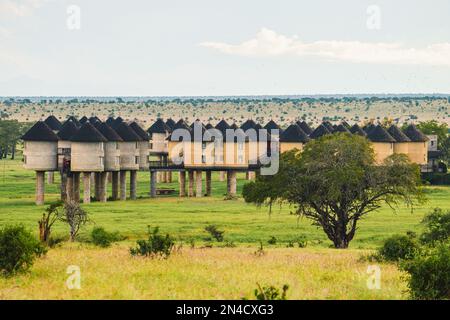 Malerischer Blick auf das Sarova Salt Lick Hotel im Tsavo-Nationalpark, Kenia Stockfoto