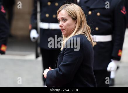 Rom, Italien. 08. Februar 2023. Rom 08/02/2023 Premierminister Giorgia Meloni empfängt den Präsidenten der Bundesrepublik Somalia, Hassan Sheikh Mohamud, im Palazzo Chigi Editorial Use Only Credit: Independent Photo Agency/Alamy Live News Stockfoto