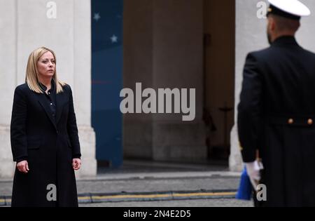 Rom, Italien. 08. Februar 2023. Rom 08/02/2023 Premierminister Giorgia Meloni empfängt den Präsidenten der Bundesrepublik Somalia, Hassan Sheikh Mohamud, im Palazzo Chigi Editorial Use Only Credit: Independent Photo Agency/Alamy Live News Stockfoto