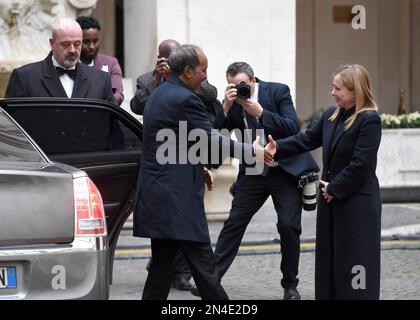 Rom, Italien. 08. Februar 2023. Rom 08/02/2023 Premierminister Giorgia Meloni empfängt den Präsidenten der Bundesrepublik Somalia, Hassan Sheikh Mohamud, im Palazzo Chigi Editorial Use Only Credit: Independent Photo Agency/Alamy Live News Stockfoto