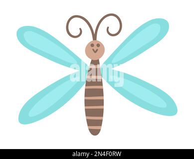 Vektor flaches blaues Libellen-Symbol. Lustige Wälder, Wälder oder Garteninsekten. Süße Insektenabbildung für Kinder isoliert auf weißem Hintergrund Stock Vektor