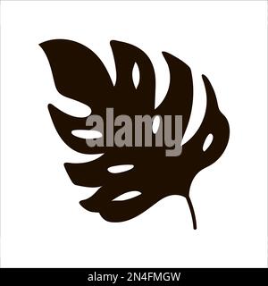 Vektorsilhouette der tropischen Monstera-Blätter isoliert auf weißem Hintergrund. Schwarzes, exotisches, grünes Designelement. Clip Art mit Sommerlaub Stock Vektor