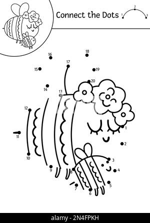 Vektormütter können sich Tag für Tag Punkt-zu-Punkt- und Farb-Aktivitäten mit süßer Baby-Hummel und Mutter ansehen. Die Frühlingsferien verbinden das Dots-Spiel für Kinder mit lustig für Stock Vektor