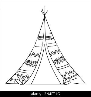 Vector schwarz-weiß Bo-Wigwam. Symbol für die Bohemian Teepee Line isoliert auf weißem Hintergrund. Darstellung der nativen amerikanischen Hütte. Stock Vektor