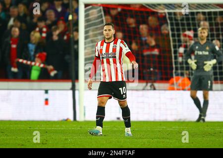 Bramall Lane, Sheffield, England - 7. Februar 2023 Billy Sharp (10) of Sheffield United - während des Spiels Sheffield United gegen Wrexham, Emirates FA Cup, 2022/23, Bramall Lane, Sheffield, England - 7. Februar 2023 Kredit: Arthur Haigh/WhiteRosePhotos/Alamy Live News Stockfoto