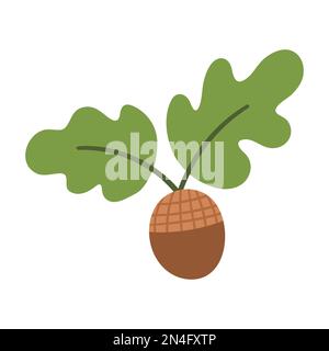 Flache Vektoreehel mit Eichenblättern. Flacher Style mit Waldsymbol im Herbst. Lustige Darstellung von Fall oder Waldgrün isoliert auf weißem Hintergrund Stock Vektor