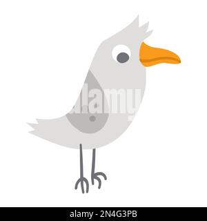 Vektorvogel. Lustige Wälder oder Meerestiere. Süßes Waldbild für Kinder isoliert auf weißem Hintergrund. Eine bezaubernde Möwe-Ikone Stock Vektor