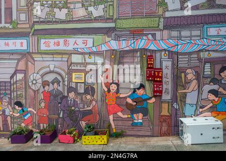 Hong Kong Kunstwerke an Wänden, Wandbilder in Central - Dezember 2022 Stockfoto