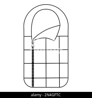 Schwarz-weißes Vector-Schlafsack-Symbol. Waldausrüstung für den Nachtschlaf isoliert auf weißem Hintergrund. Natur Außenreiselinie. Umriss ca. Stock Vektor