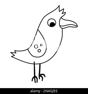 Vektor schwarz-weißer Vogel. Lustige Wälder oder Meerestiere. Süße Walddarstellung für Kinder isoliert auf weißem Hintergrund. Süße Möwe Stock Vektor