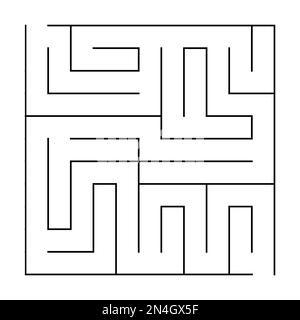 Quadratisches Labyrinth-Vektorschablone. Leeres Schwarz-Weiß-Labyrinth. Vorschulkinder können eine Übersicht über die pädagogische Aktivität oder ein Beispiel für ein Arbeitsblatt ausdrucken. Spielfeld Stock Vektor