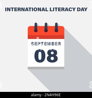 Internationaler Alphabetisierungstag, 08. September, Kalendersymbol. Datum. Stock Vektor