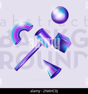3D Abstrakter minimaler dekorativer Hintergrund mit geometrischen Elementen in Neonfarben. Realistic Vector isolierte Darstellung Stock Vektor