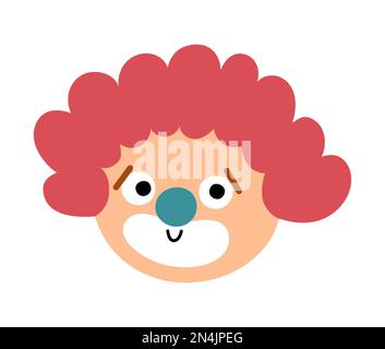 Vektor-Clown-Gesicht. Zirkuskünstler-Avatar-Clipart. Symbol für Vergnügungsurlaub. Süße, lustige Festivalcharaktere Clip-Art. Straßenshow-Comedian-Illustration Stock Vektor