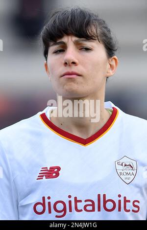 Rom, Latium. 08. Februar 2023. Norma Cinotti von AS Roma während des Pokalspiels „Women Italy“ zwischen AS Roma Women und Pomigliano Women im Tre Fontane-Stadion in Rom, Italien, 08. Februar 2023 (Kreditfoto AllShotLive/Sipa USA) Kredit: SIPA USA/Alamy Live News Stockfoto