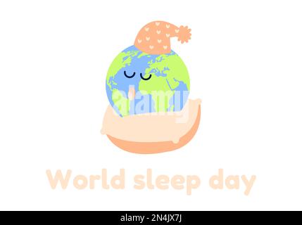 Der Weltschlaftag wird jedes Jahr im März begangen und soll als Feier des Schlafes und als Aufruf zum Handeln in wichtigen Schlafthemen dienen. Weißer Hintergrund. Vektordarstellung Stock Vektor