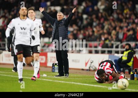 Tony Mowbray, Manager von Sunderland, während der vierten Wiederholung des FA Cup im Stadium of Light, Sunderland. Bilddatum: Mittwoch, 8. Februar 2023. Stockfoto