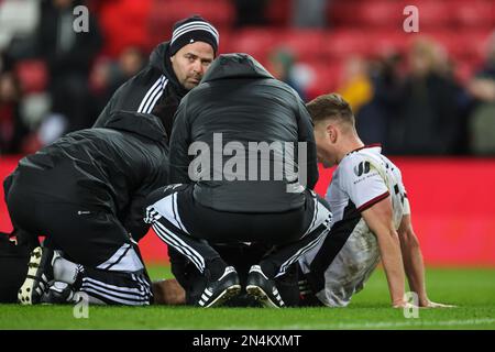 Tom Cairney #10 von Fulham erhält nach der letzten Pfeife während des Emirates FA-Pokalspiels in der vierten Runde des Wiederholungsspiels Sunderland gegen Fulham im Stadium of Light, Sunderland, Großbritannien, 8. Februar 2023 (Foto von Mark Cosgrove/News Images) Stockfoto