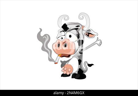 Lustiger Kuh rauchender Maskottchen-Vektor Stock Vektor
