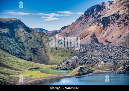 Mountains and lake of Landmannalaugar in summer season, Iceland. Stockfoto
